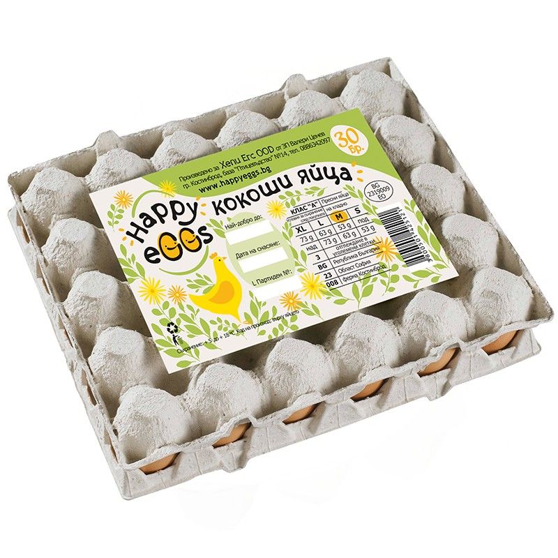 Яйца Happy Eggs от Клетъчно Отглеждани Кокошки Размер М Кафяви 30 бр