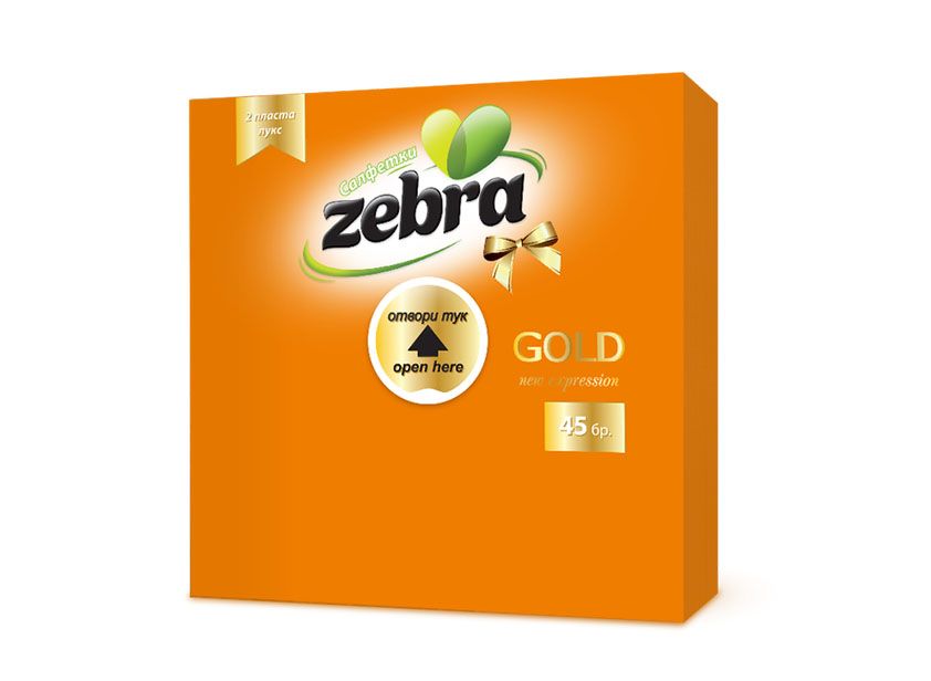 Салфетки Zebra Gold 33x33 см 2 пл 45 бр - Оранжеви