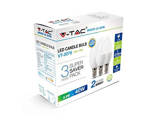 LED крушка V-Tac Е14 5.5W 470LM Свещ Warm White 2700K 3бр