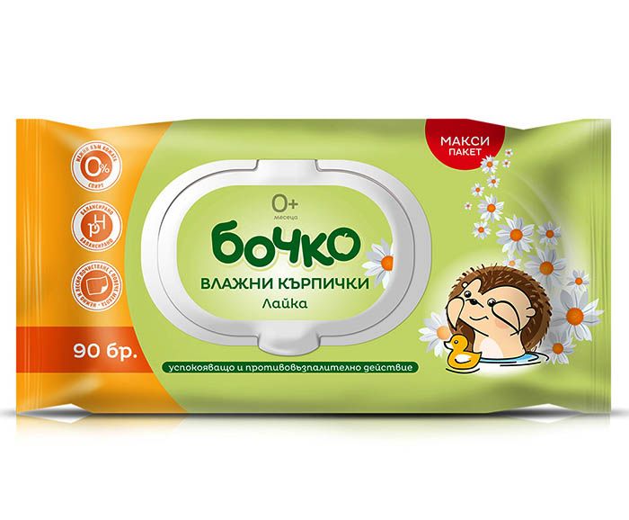 Бебешки влажни кърпички Бочко лайка 90 бр