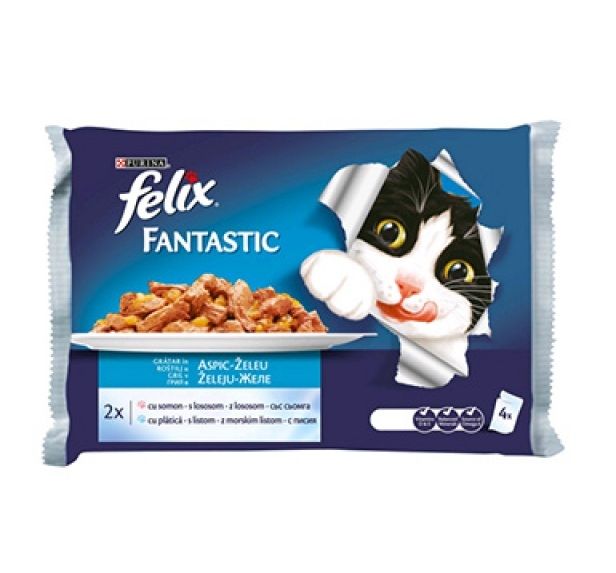 Храна за Котки в Зряла Възраст Felix Fantastic Грил в Желе Сьомга и Писия 4 x 85 г