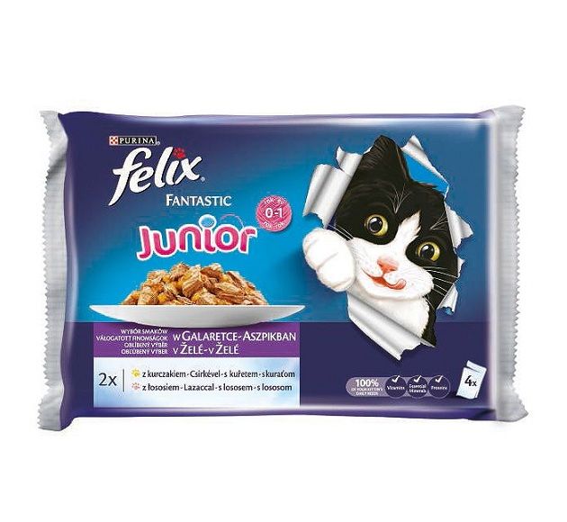 Храна за Малки Котенца Felix Fantastic Грил в Желе Пиле и Сьомга 4 x 85 г