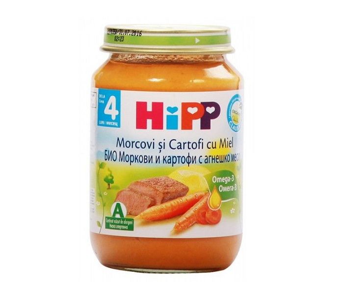 Месно пюре HIPP Био моркови, картофи и агнешко, след 4 месец, 190 г