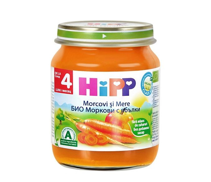 Пюре Hipp Био моркови с ябълка, след 4 месец, 125гр