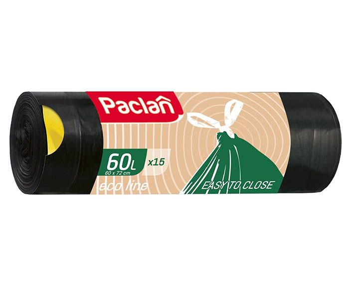 Торби за смет с дръжки Paclan Eco Line 60 л 15 бр - черни