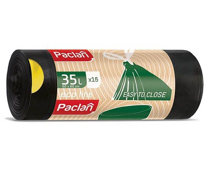 Торби за смет с дръжки Paclan Eco Line 35 л 15 бр - черни