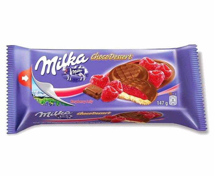 Шоколадови бисквити Milka ChocoJaffa малина 147 г