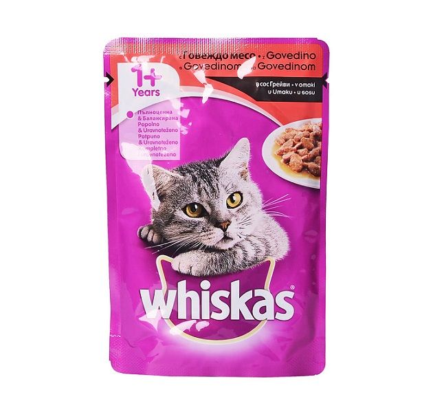 Котешка храна (пауч) 1+ Whiskas с говеждо 100 г