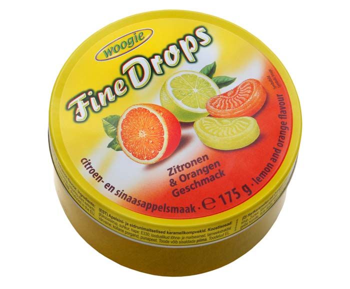 Твърди карамелени бонбони Woogie Fine Drops лимон и портокал 175гр