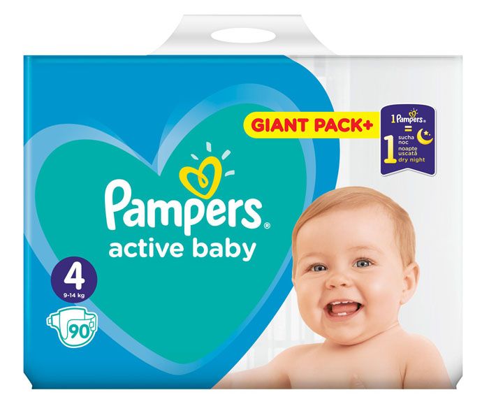 Бебешки Пелени Pampers Active Baby 4 (9-14 кг) Giant Pack 90 бр