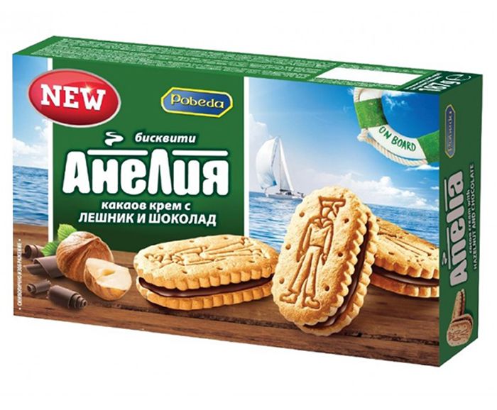  Бисквити сандвич Анелия какаов крем с лешник и шоколад 187 г 