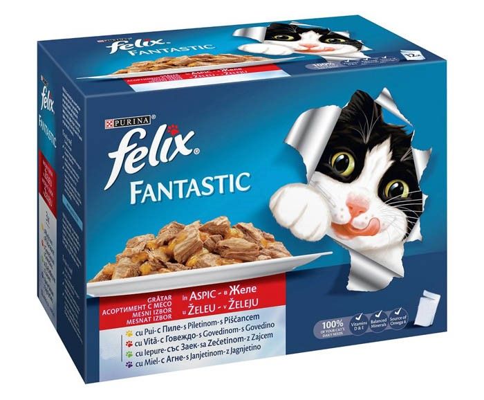 Храна за Котки Felix Fantastic Грил в Желе Пиле, Говеждо, Заек и Агне 12 x 85 г