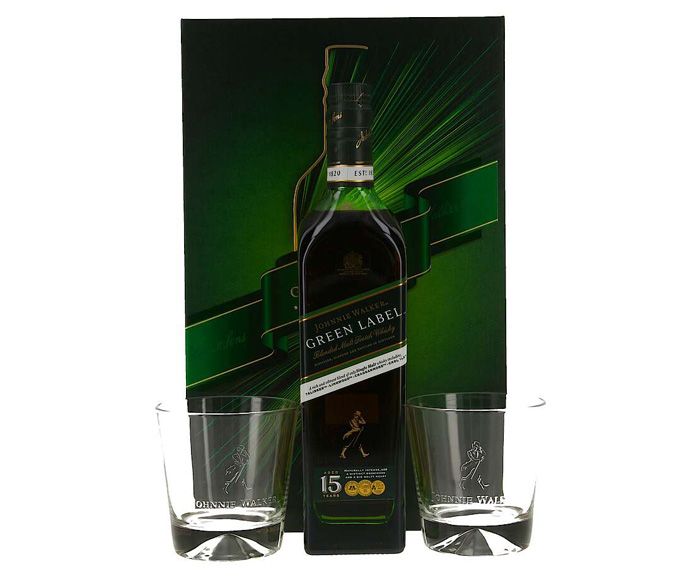 Уиски Johnnie Walker Green Label 15 г. + 2 чаши 0.7 л