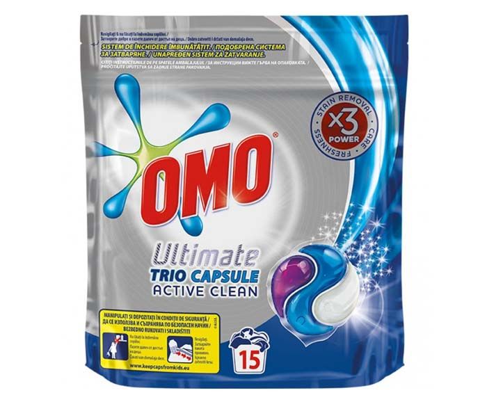 Капсули за пране Omo Ultimate Trio Active Clean 15 бр