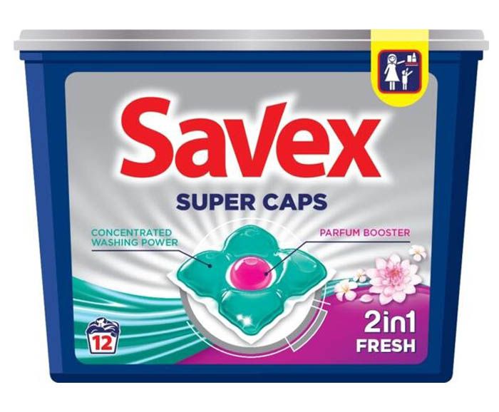 Капсули за пране Savex Super Caps 2in1 Fresh 12 бр