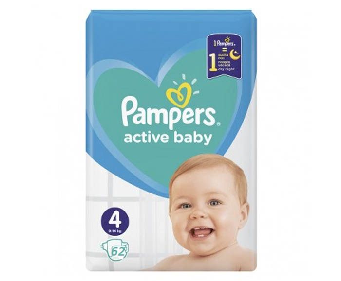 Бебешки Пелени Pampers Active Baby 4 (9-14 кг) 62 бр