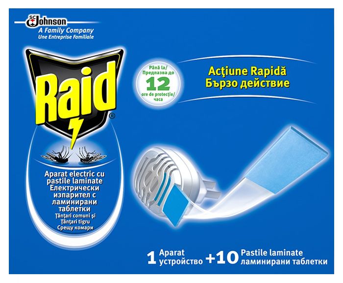 Изпарител против комари + 10 таблетки Raid