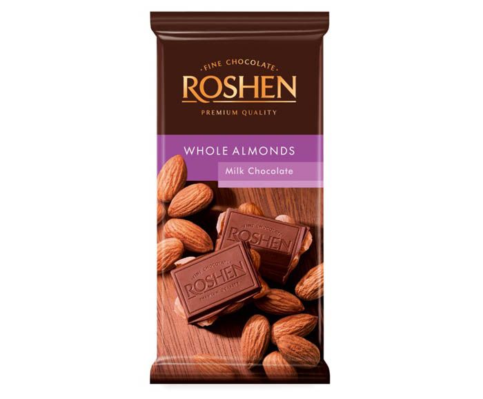 Млечен Шоколад Roshen с Цели Бадеми 90 г