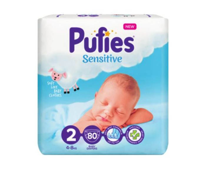 Бебешки Пелени Pufies Sensitive 2 (4-8 кг) 80 бр