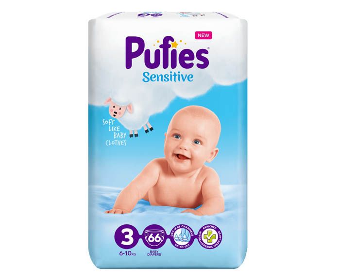 Бебешки Пелени Pufies Sensitive 3 (6-10 кг) 66 бр