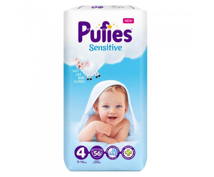 Бебешки Пелени Pufies Sensitive 4 (9-14 кг) 56 бр