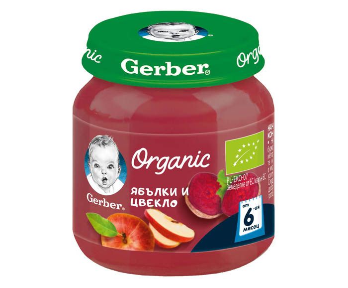 Nestle GERBER Organic Пюре Ябълки и цвекло, от 6-ия месец 125 г