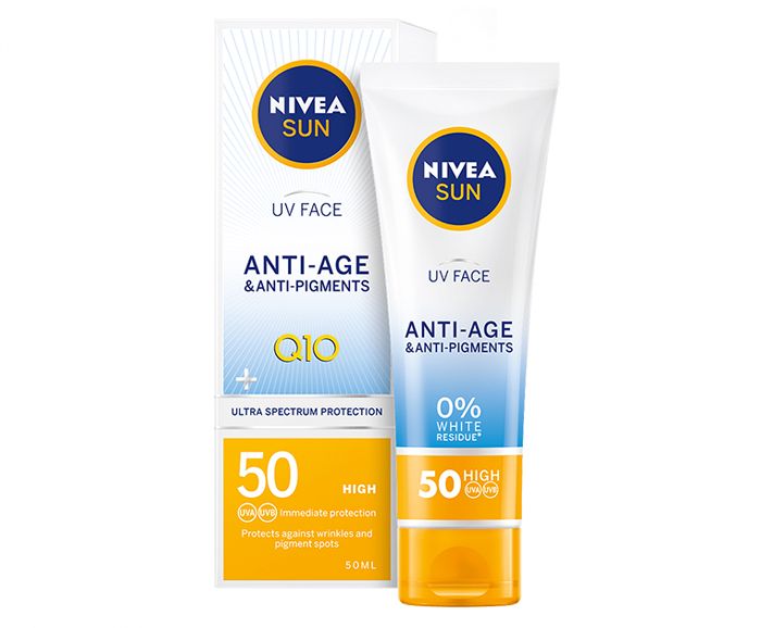 Слънцезащитен крем за лице Nivea Q10 против пигментация SPF 50 50 мл