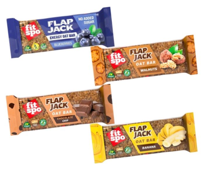 Пакет: Протеинов Бар Fit Spo Flap Jack 4 x 90 г Боровинки + Орехи + Шоколадов Чипс + Банан 