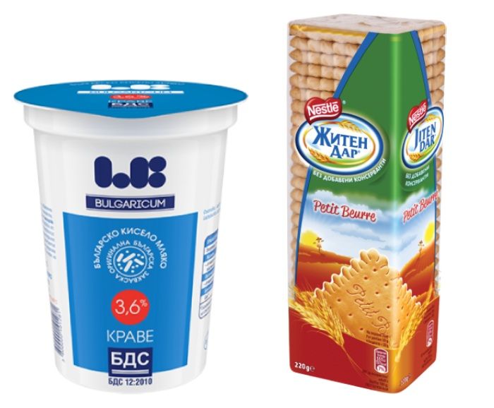 Пакет: Българско Краве Кисело Мляко LB Bulgaricum БДС 3.6% 400 г + Бисквити Житен Дар Petit Beurre 220 г