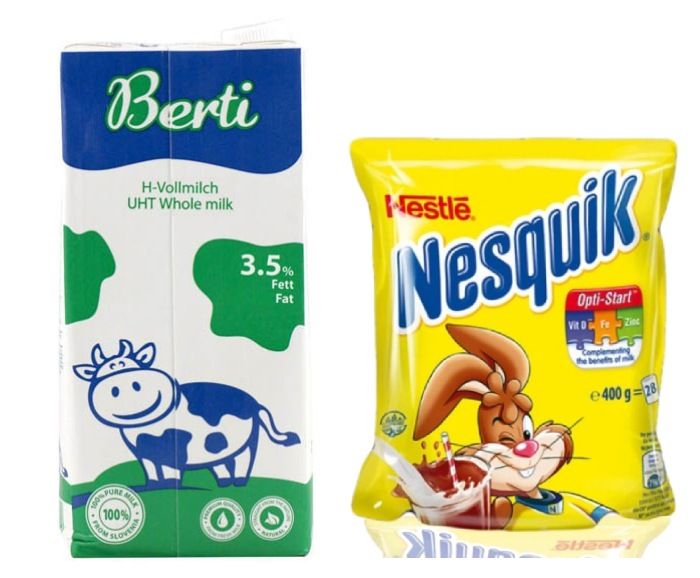 Пакет: Прясно Мляко UHT Berti 3.5% 1 л + Какао Nesquik 400 г