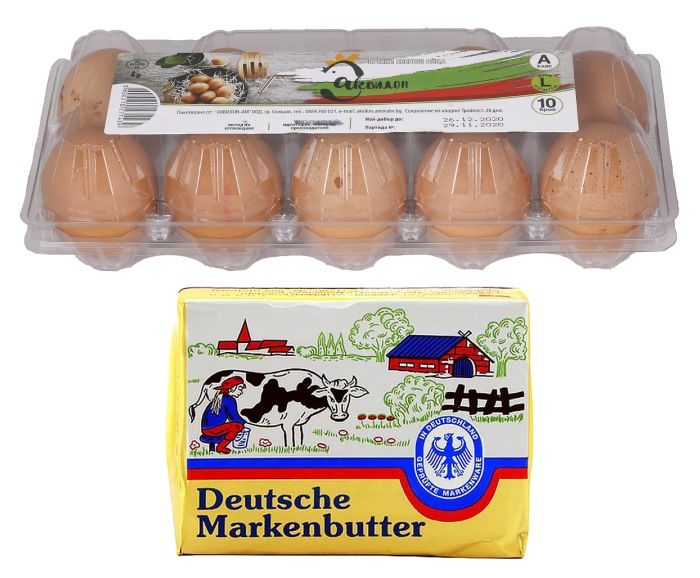 Пакет: Яйца от Кокошки Клас А Аквилон 10 бр + Краве Масло Deutsche Markenbutter 250 г