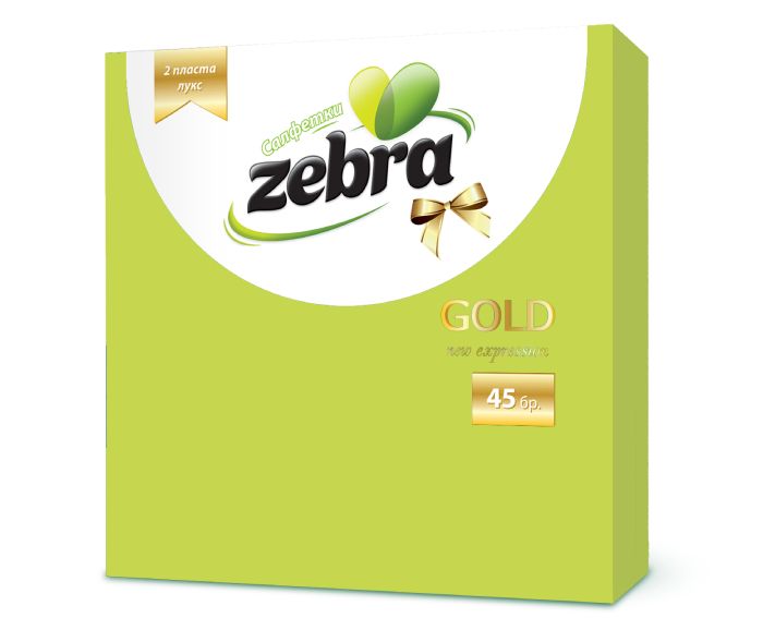 Салфетки Zebra Gold 33x33 см 2 пл 45 бр - Светло Зелени
