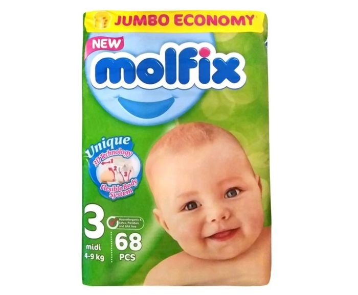 Пелени Molfix Comfort 3 Fix Midi 4-9 кг 3D 68 бр