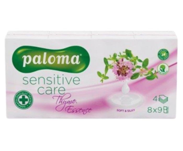 Носни Кърпички Paloma Sensitive Care Четирипластови Мащерка 8 х 9 бр