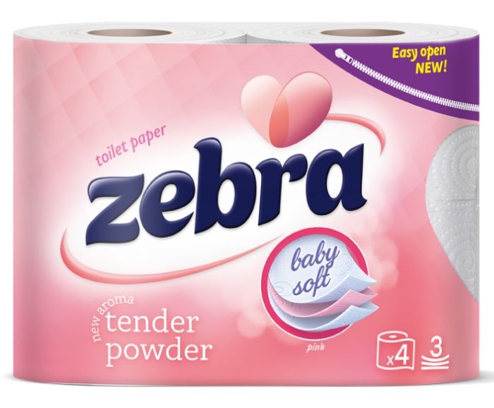 Тоалетна Хартия Zebra Pink Tender Powder 3 пл. 4 бр