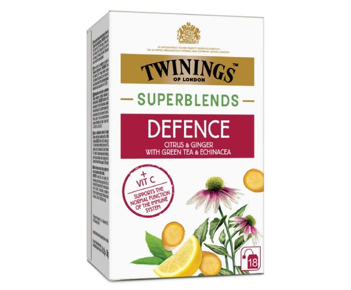 Чай с Цитрус, Джинджифил, Зелен Чай и Корен Ехинацея Defence Twinings Superblends 18 бр х 2 г