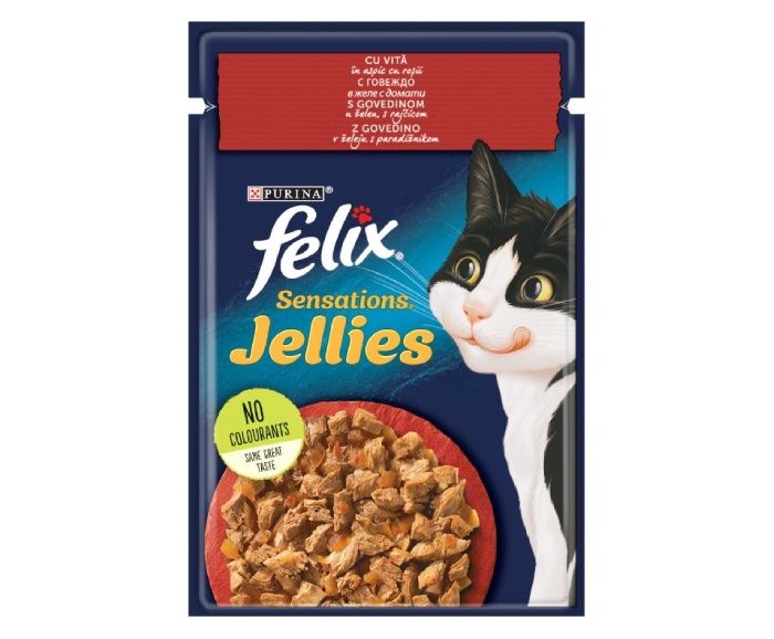 Храна за Котки Пауч Говеждо в Желе с Домати Felix Sensations Jellies 85 г