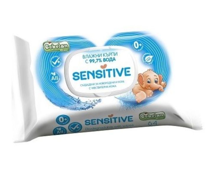 Бебешки Влажни Кърпички с 99.7% Вода Bebelan Sensitive 64 бр