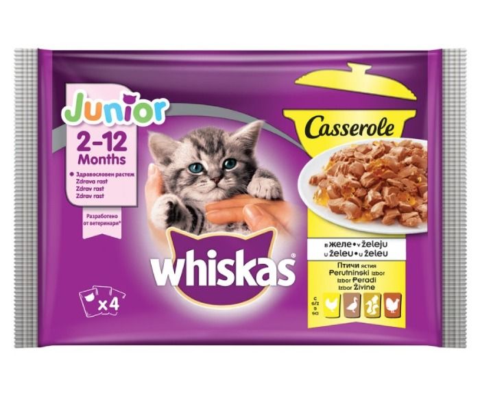 Храна за Малки Котенца Пауч Птичи Ястия в Желе Casserole Whiskas Junior 4 х 85 г