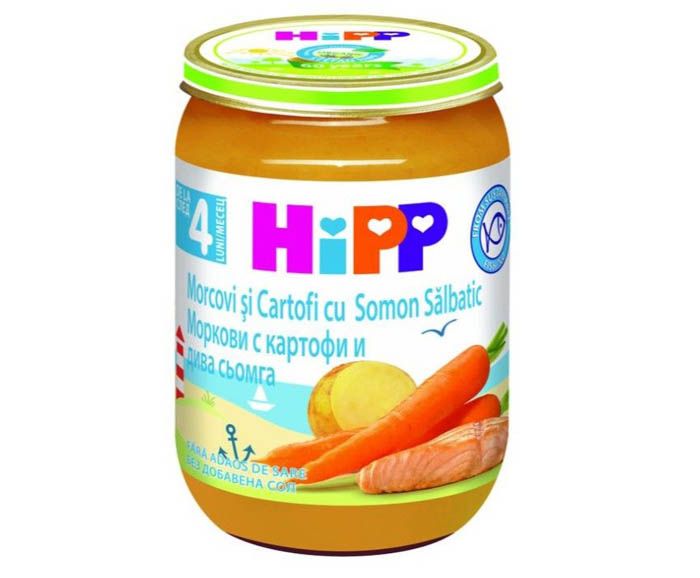 Био Пюре Моркови с Картофи и Дива Сьомга HiPP 190 г