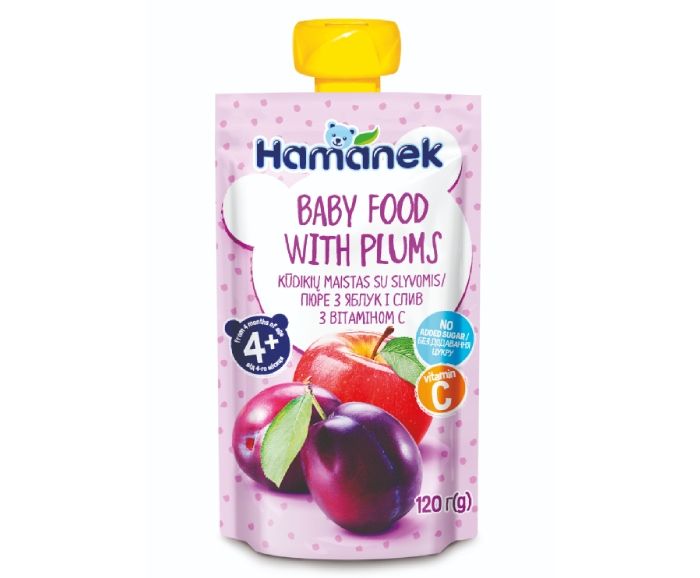 Пюре с Ябълка и Сливи Пауч Без Глутен след 4-ия Месец Hamanek 120 г