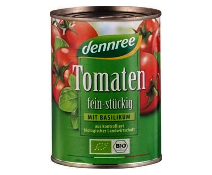 Био ситно нарязани домати с босилек Dennree 400гр