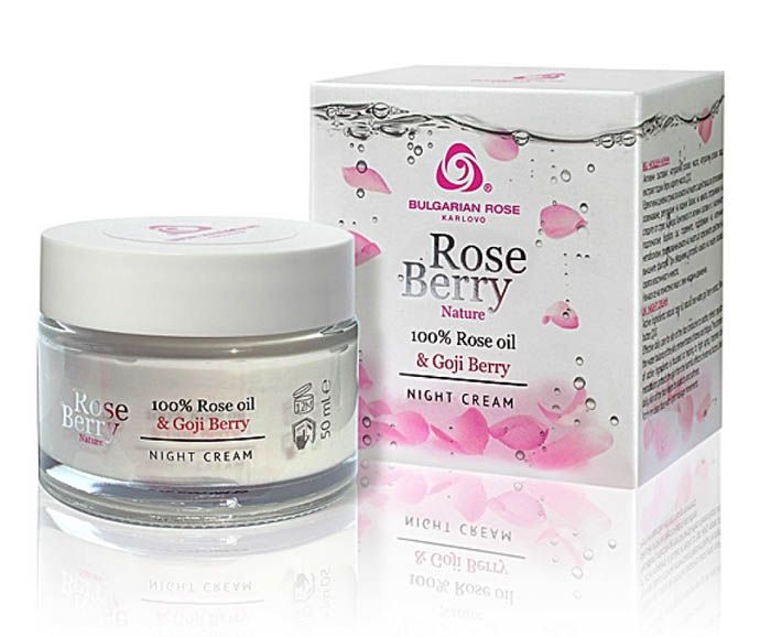 Нощен крем Rose Berry Българска роза с розово масло и годжи бери