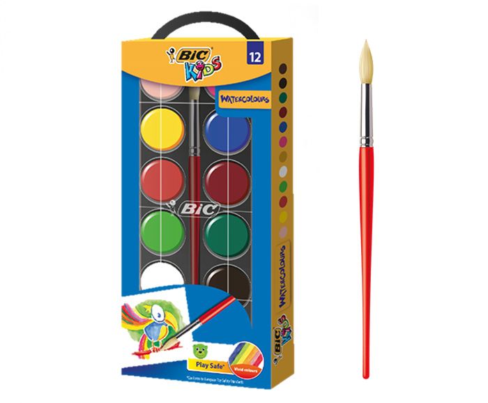 Акварелни бои Bic Kids 12 цвята + четка