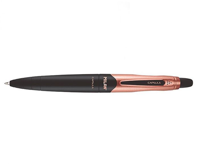 Автоматична химикалка Milan Capsule Copper черна, синьо мастило 1 бр.