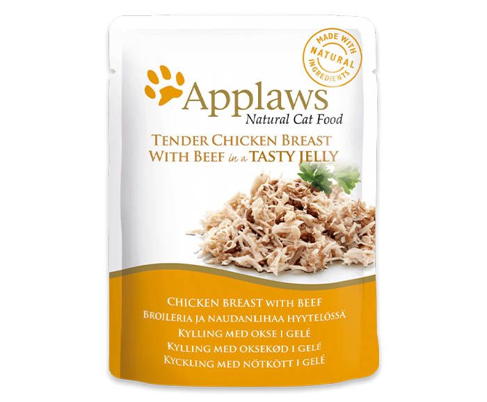 Котешка храна Applaws пилешки гърди с говеждо месо в желе 70гр ЗОО