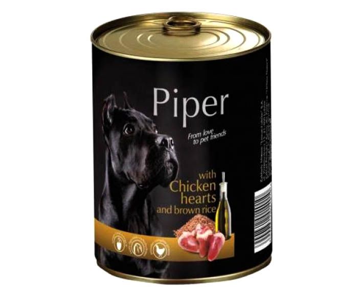 Консерва за куче с пилешки сърца и кафяв ориз Piper 400 г