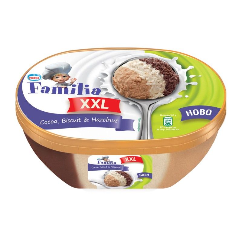 Сладолед Familia XXL Шоколад, Бисквита и Лешник 970 г