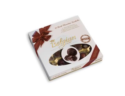 Шоколадови бонбони Belgian 20 Dark Seashells 250 гр - кафява панделка 