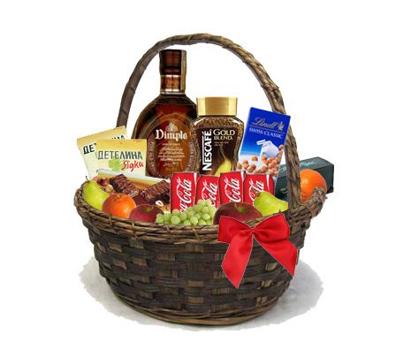 Луксозна кошница с уиски Dimple, ядки, кафе и плодове